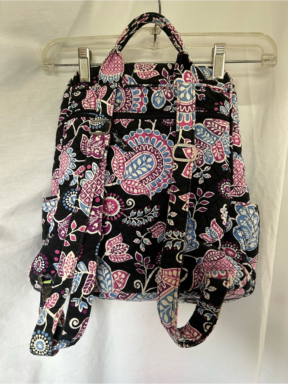 Vera Bradley Black Floral Pattern Backpack w/Pink & Blue Accents. 14x12x6 - Picture 5 of 12
